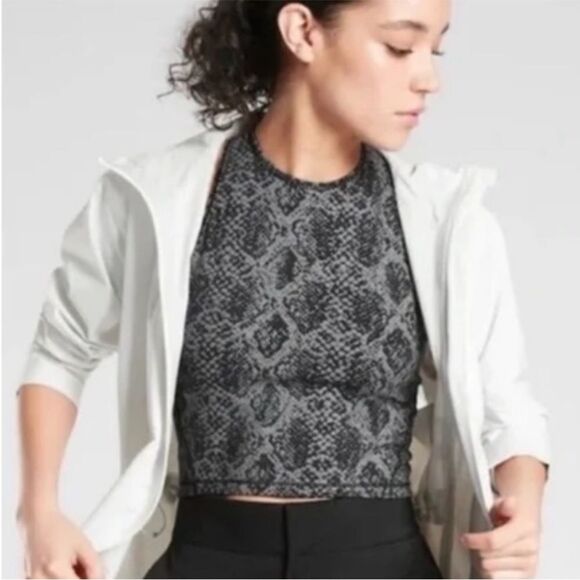 Athleta Shanti Viper Reflective Midi Crop Tank Black Snake Print Size Medium - Picture 4 of 13